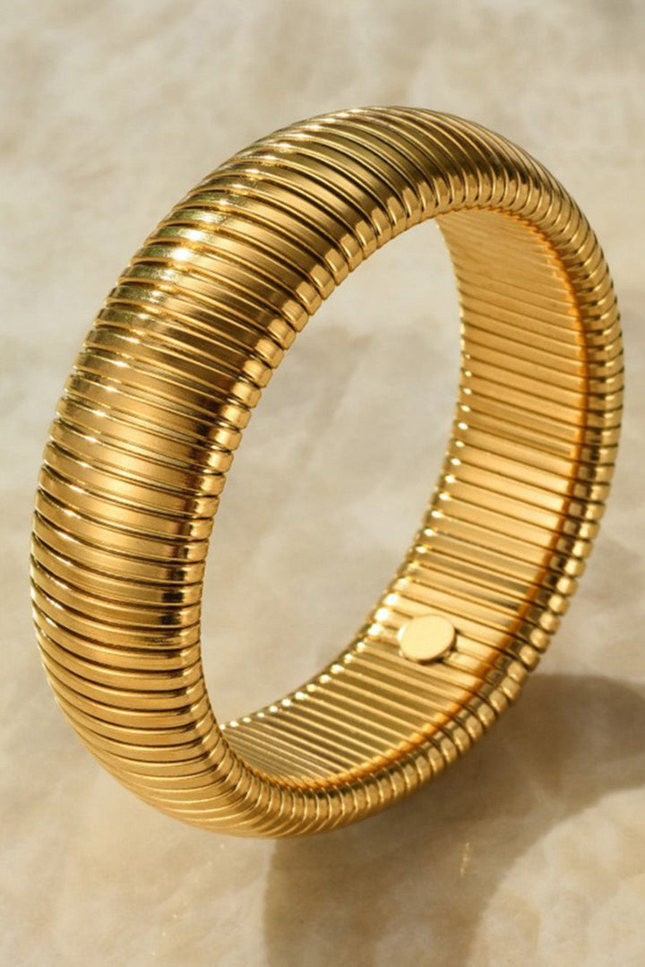 Textured Striped Plated Titanium Steel Chunky Bangle