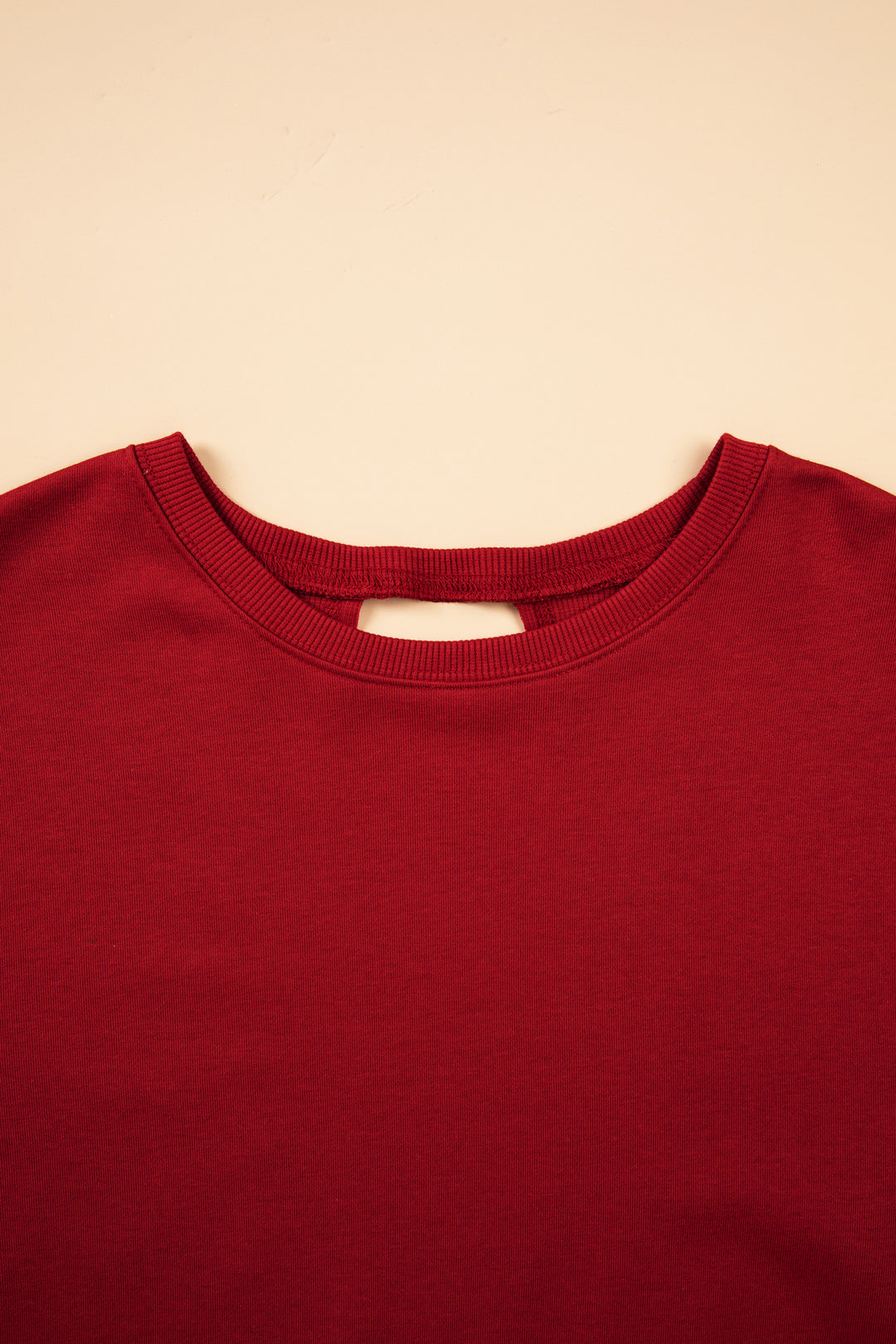 Racing Red Ribbed Detail Drop Shoulder Cutout Back Sweatshirt