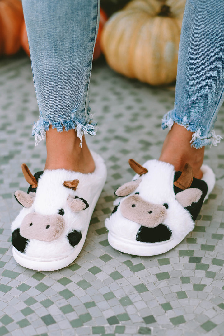 Chaussons en peluche motif vache et animaux de dessin animé