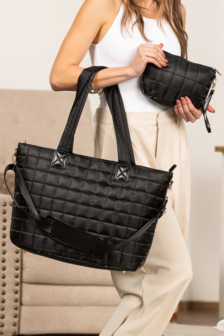Quilted Patchwork Large Tote Bag and Clutch 2pcs Set