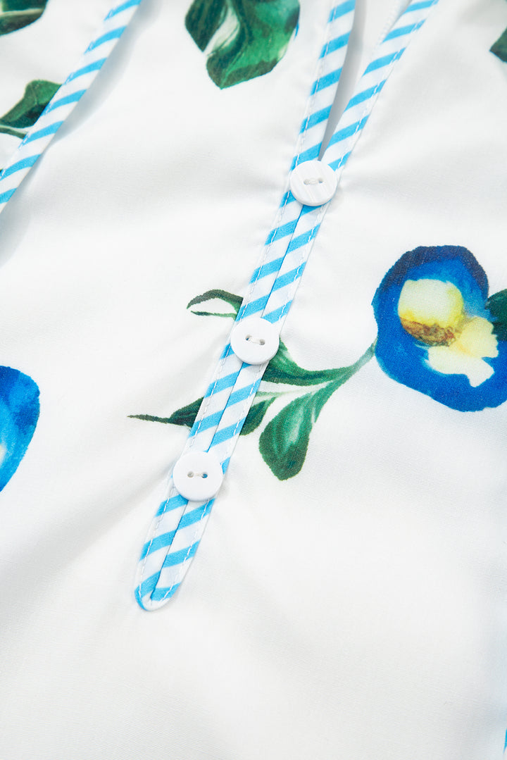 White Plus Size Floral Contrast Tie V Neck Dress