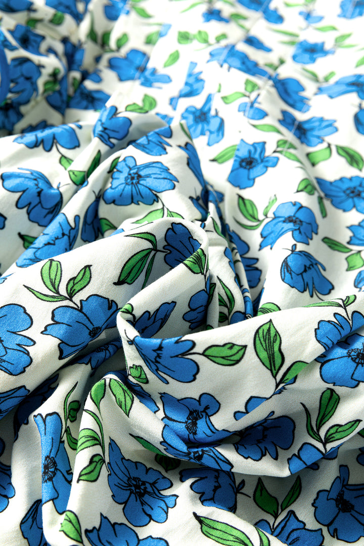 Tiered Flutter Sleeve Pleated Flower Blouse
