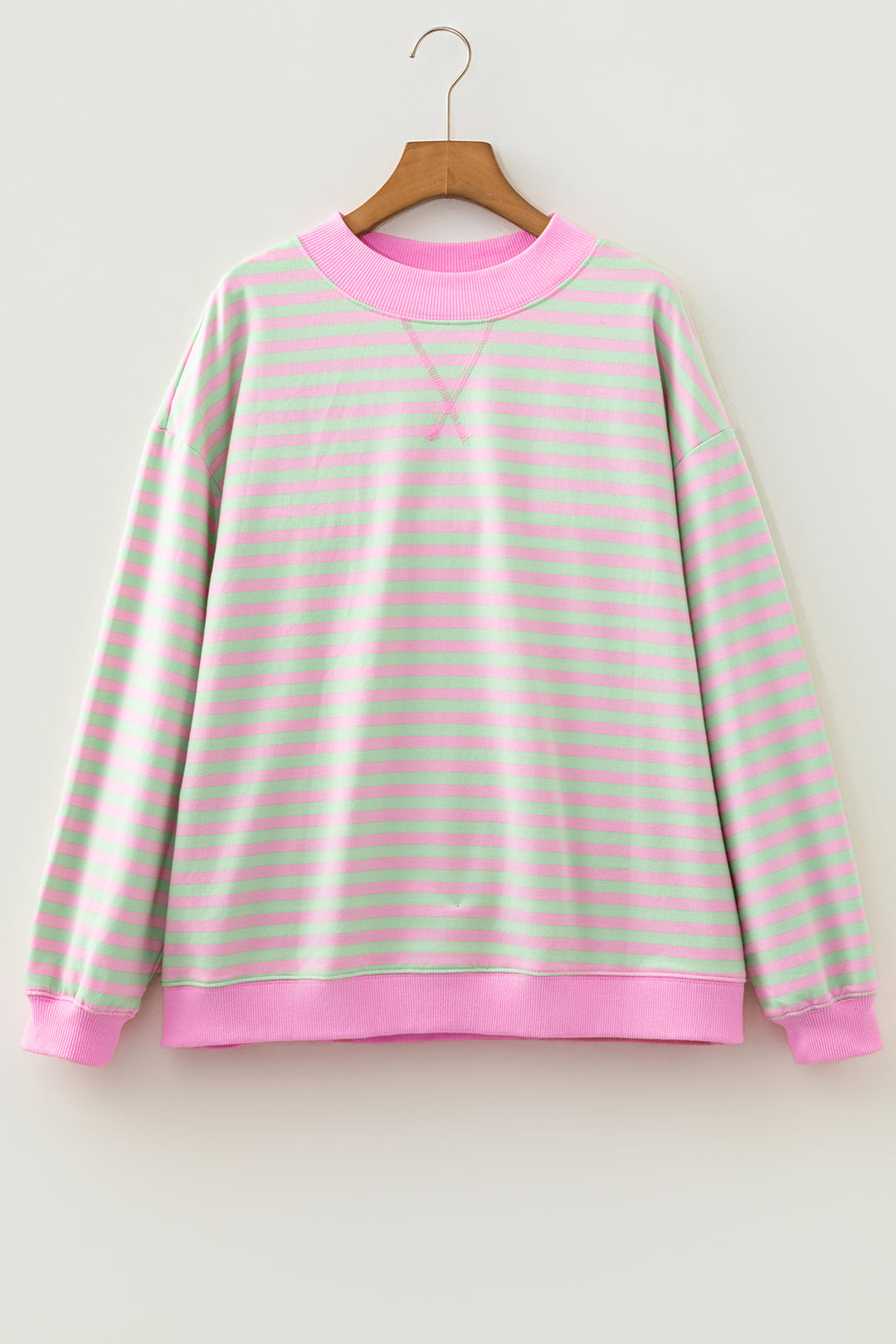 Green Stripe Striped Stand Neck Long Sleeve Sweatshirt