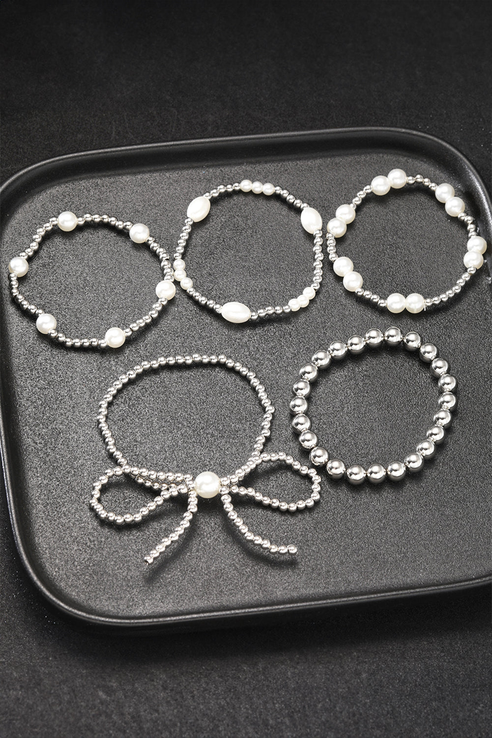 Bow Knot Pearl Beaded Multi Layered Bracelet Set