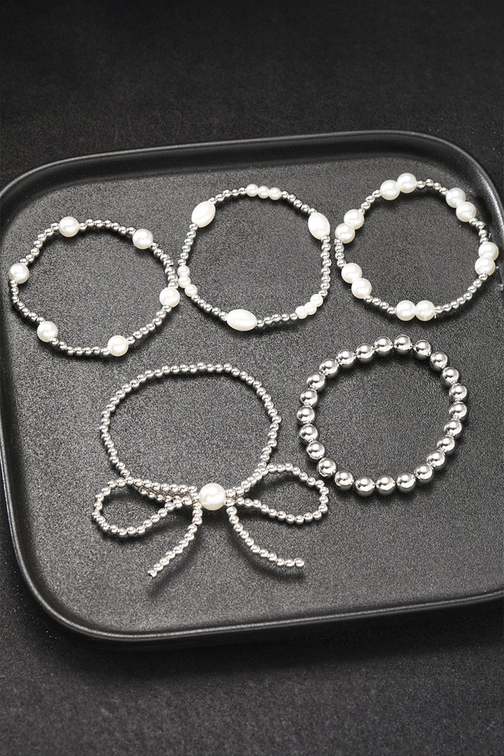 Bow Knot Pearl Beaded Multi Layered Bracelet Set