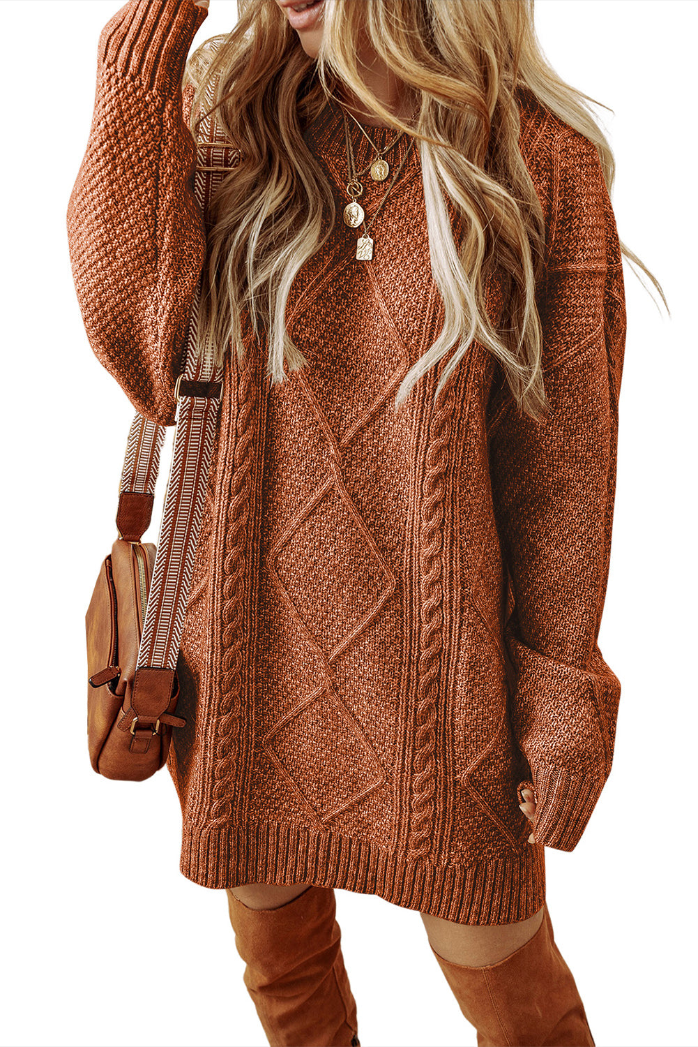 Cable Knit Drop Shoulder Loose Fit Sweater Dress – ModeShe