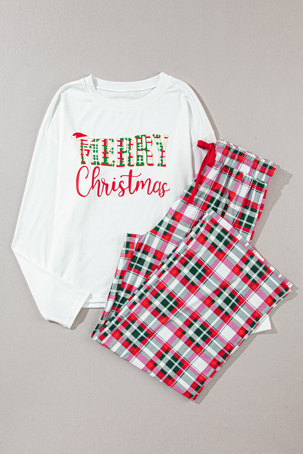 Merry Christmas Plaid Print Two Piece Lounge Set