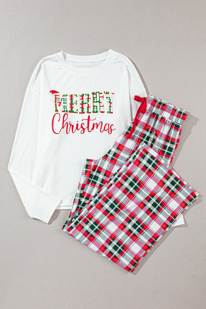 Merry Christmas Plaid Print Two Piece Lounge Set