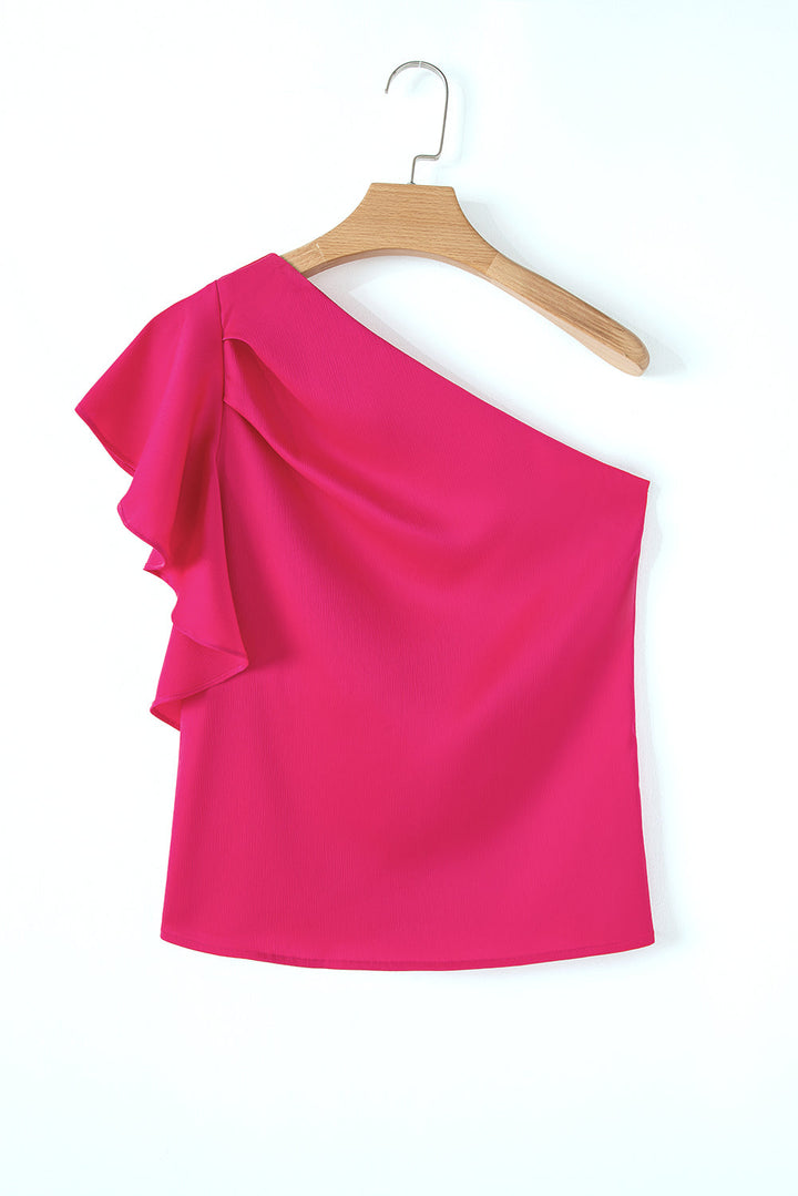 Asymmetric Shoulder Ruffle Sleeve Elegant Blouse