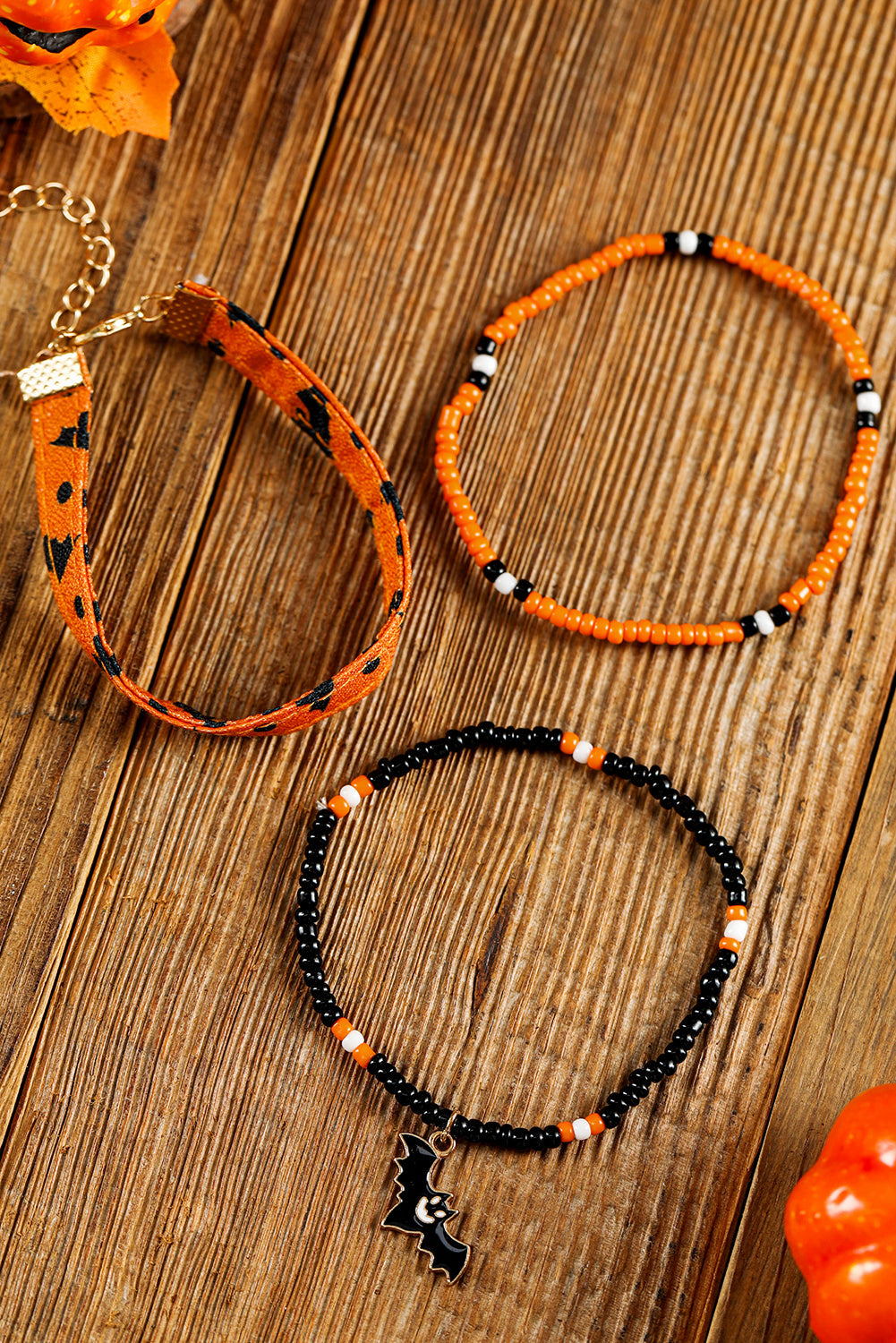 Halloween Bat Pendant Beaded Multi Layer Bracelet Set