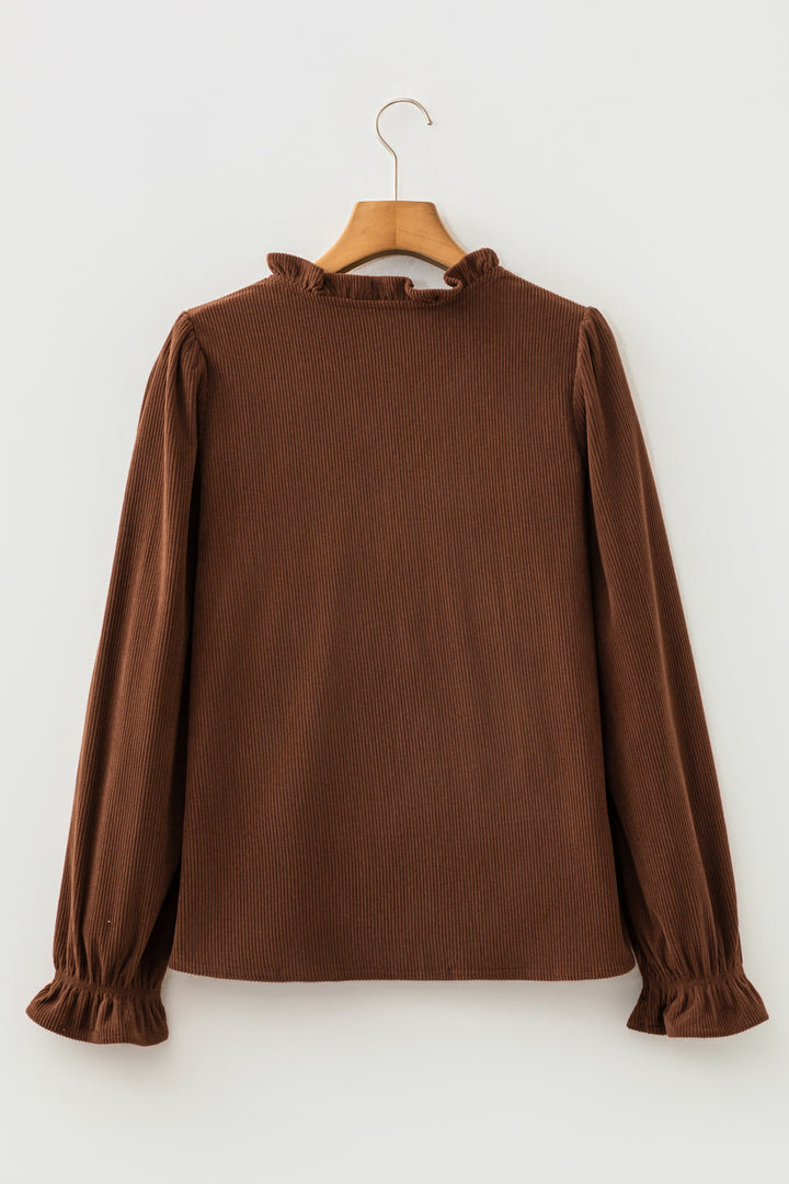 Coffee Solid Color Long Sleeve Button Corduroy Shakcet