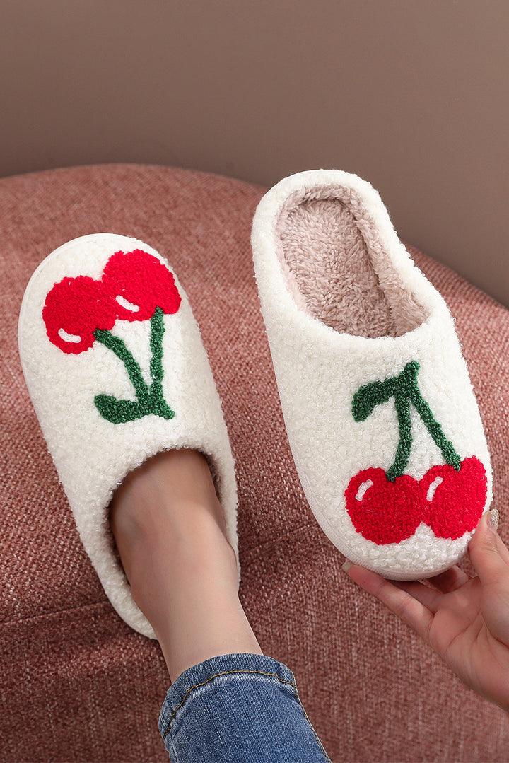 Chaussons d'hiver en peluche à motif de cerises et de fruits mignons