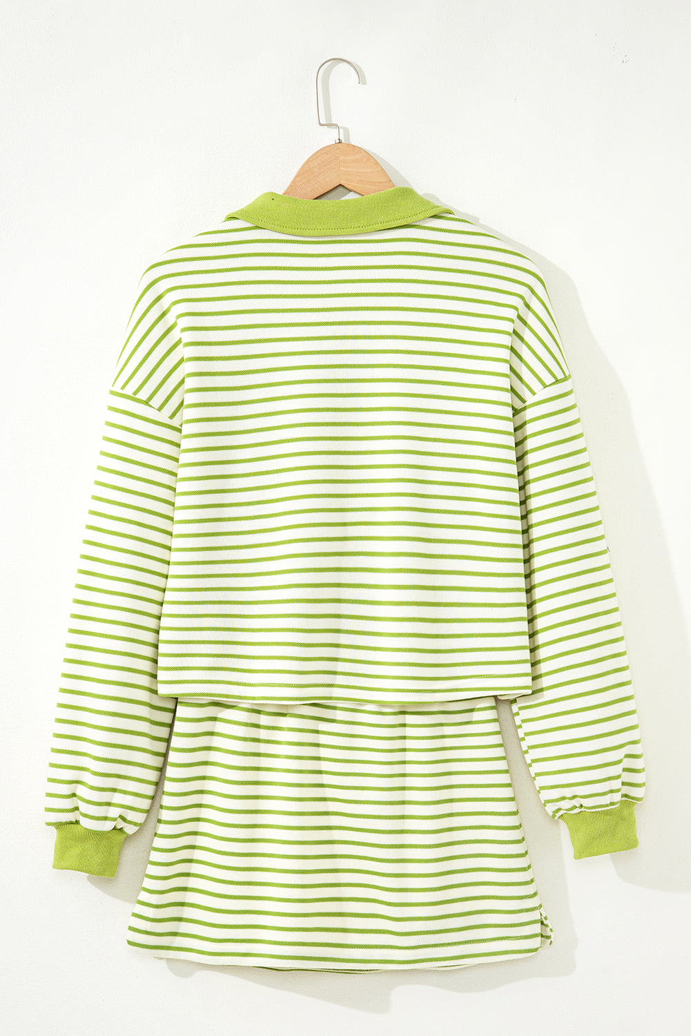 Green Stripe Collared Pullover and Skort 2pcs Outfit