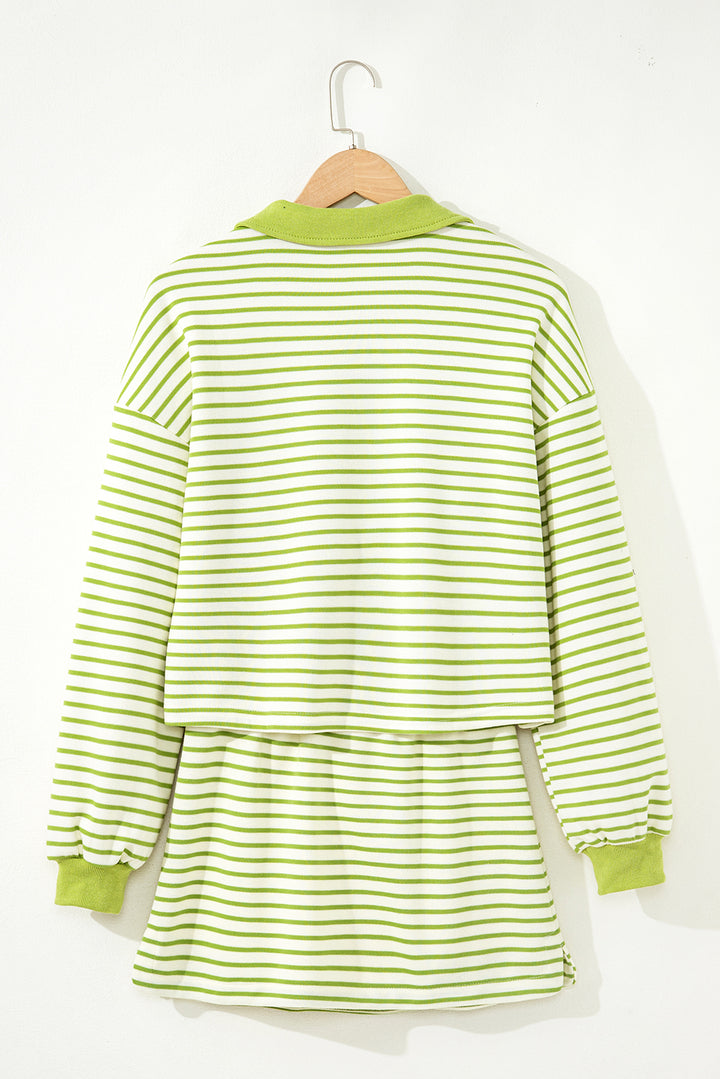 Green Stripe Collared Pullover and Skort 2pcs Outfit