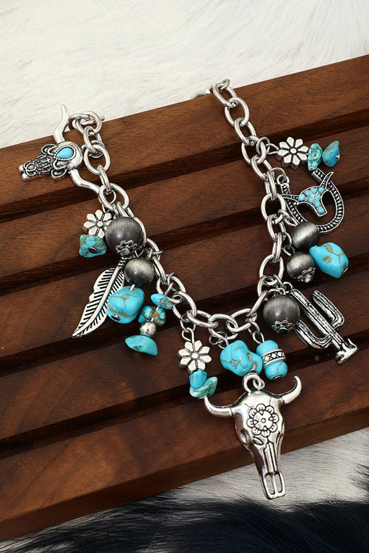 Bracelet en alliage avec breloque tête de bœuf turquoise Western