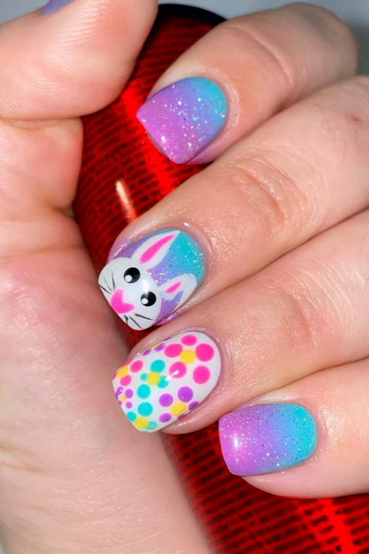 Polka Dot Bunny Easter Fashion Square Nail Stickers