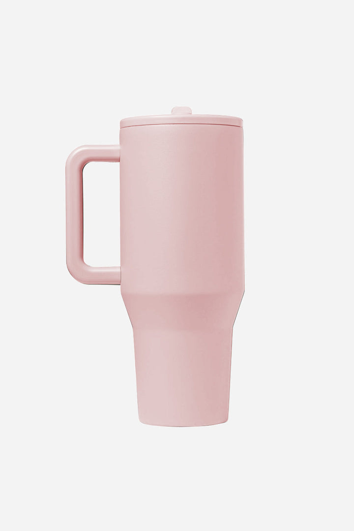 Großer Vakuumbecher mit mattiertem Edelstahlgriff und Strohhalm, 40 oz