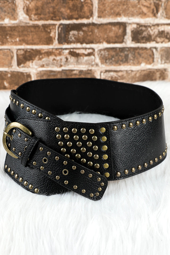 Ceinture large en cuir PU clouté à rivets rétro