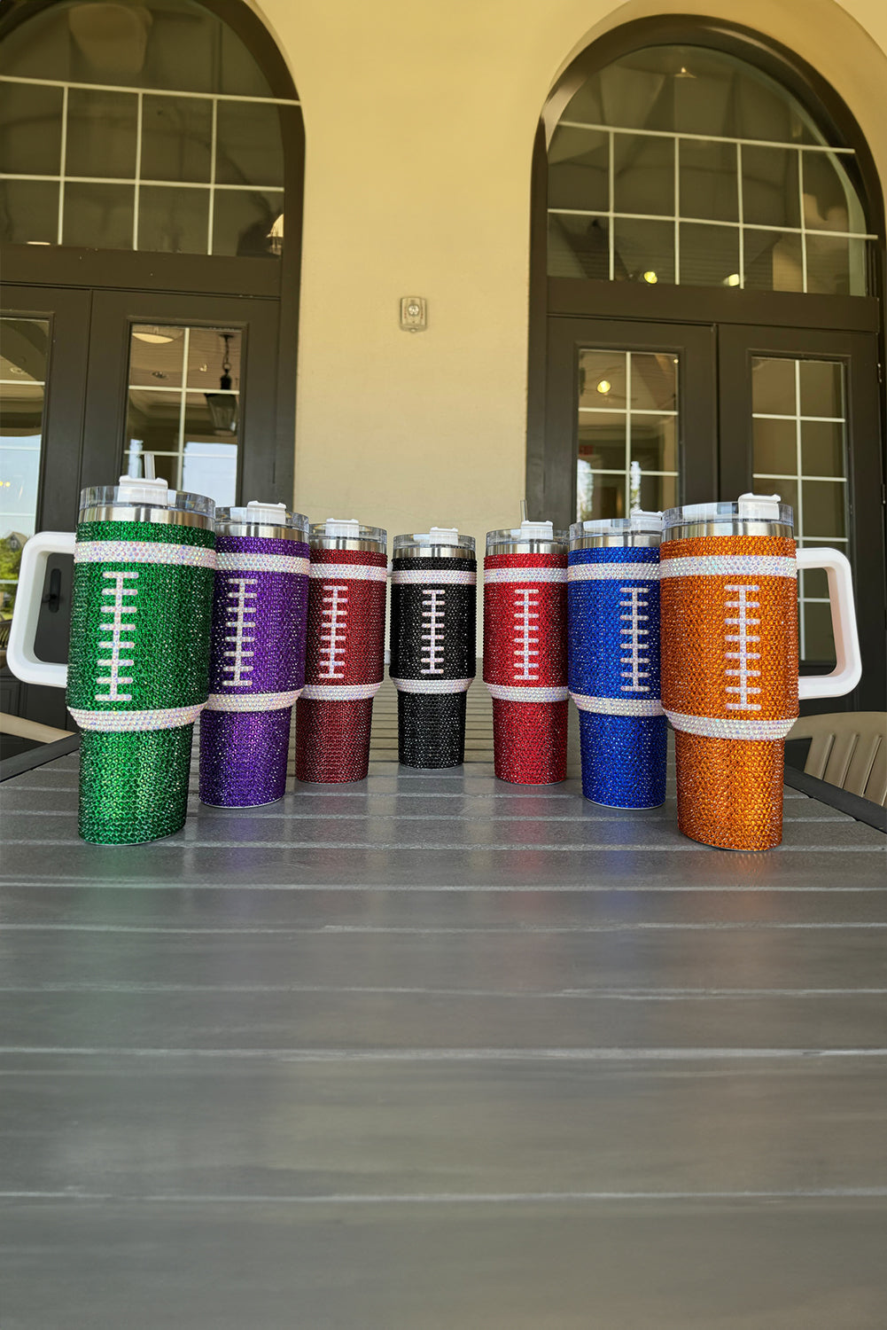 Rhinestone Rugby Football Handle Vacuum Cup 40oz