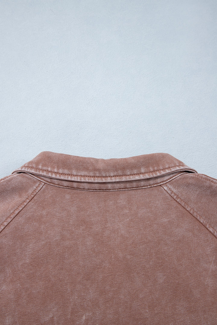Chestnut Vintage Half-Zip Long Sleeve Ribbed Cuffs Hem Shift Silhouette Sweatshirt