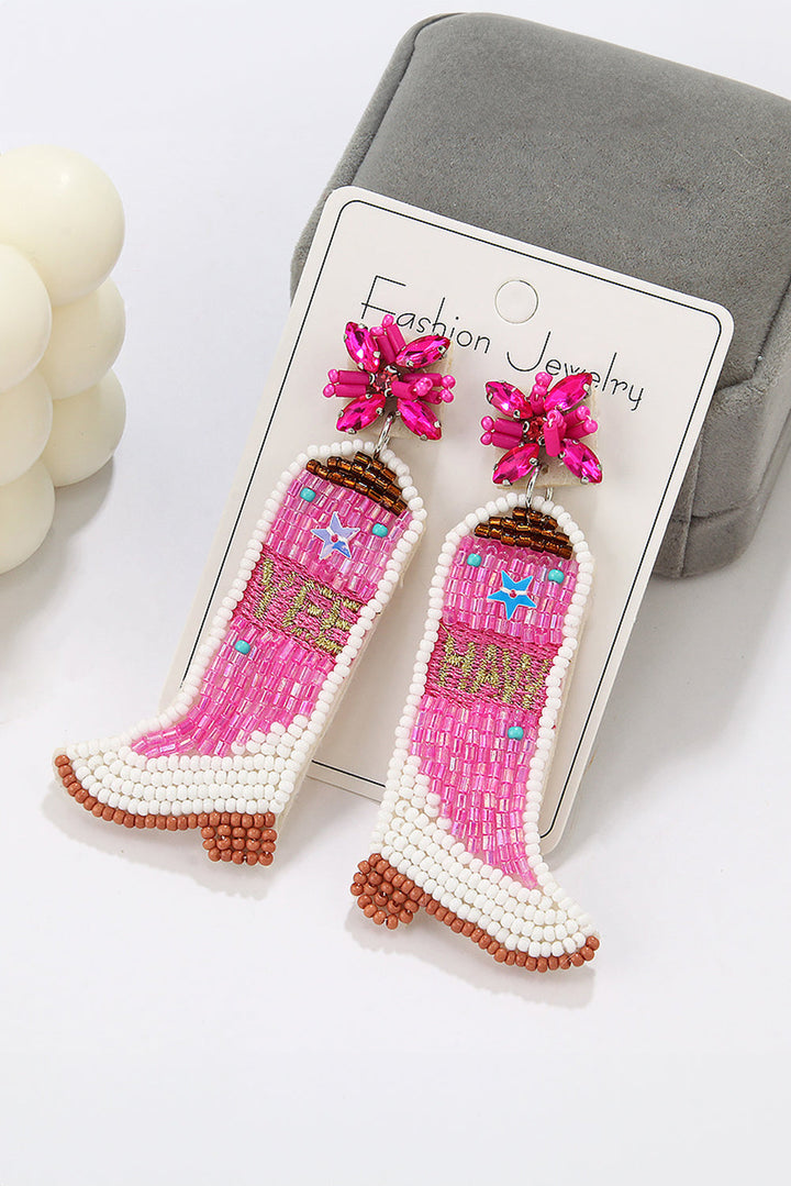 Cowboy Boots Rice Bead Dangle Earrings