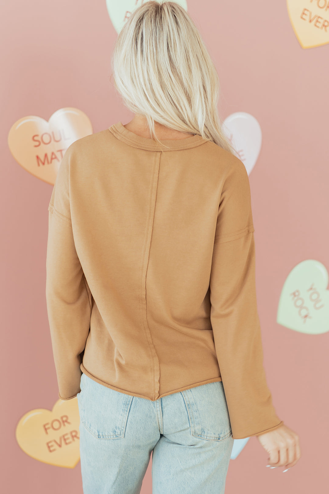 Plaid Floral Heart Stitched Exposed Seam Mineral Wash Sweatshirt