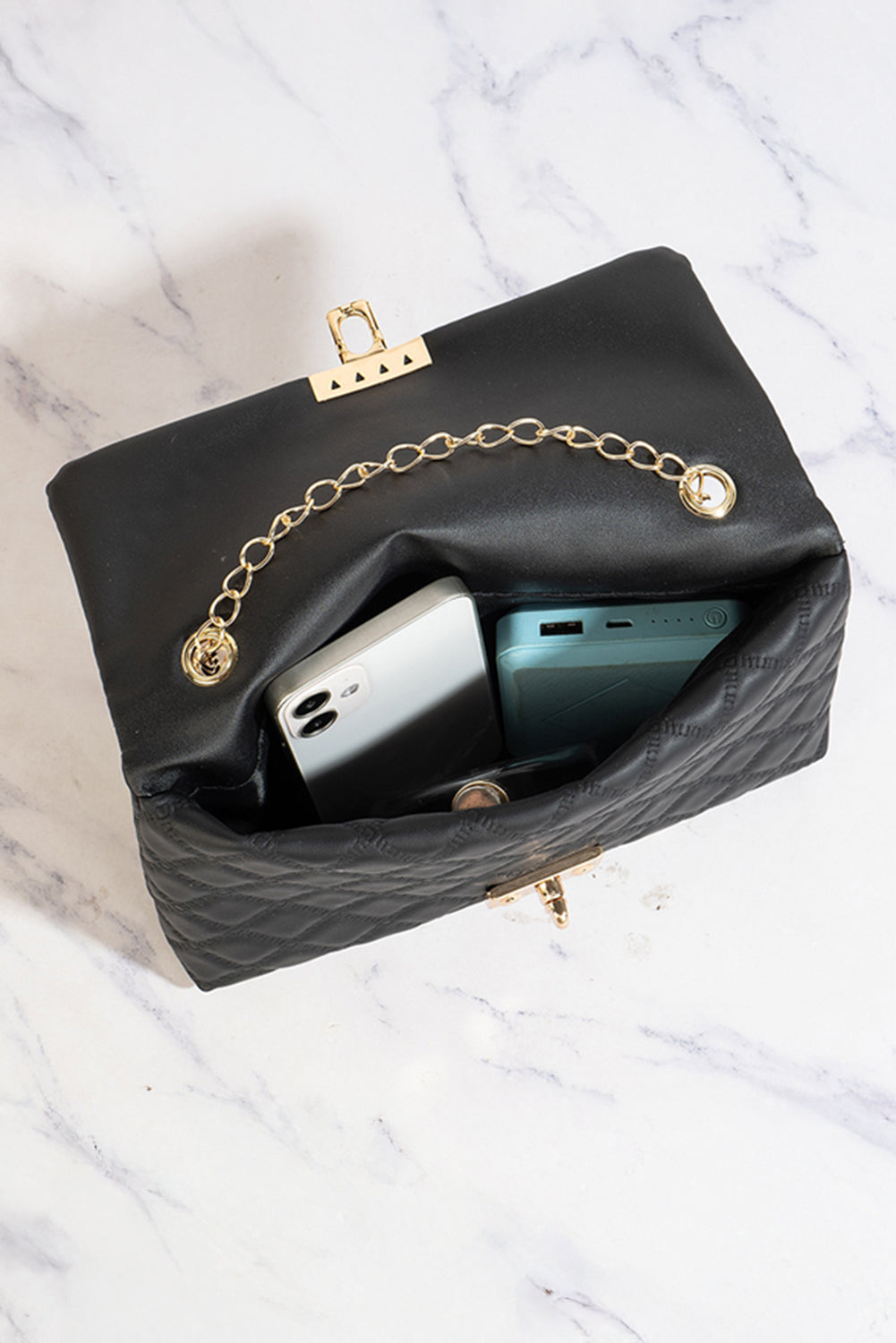 Textured PU Leather Gold Chain Buckle Single Shoulder Bag