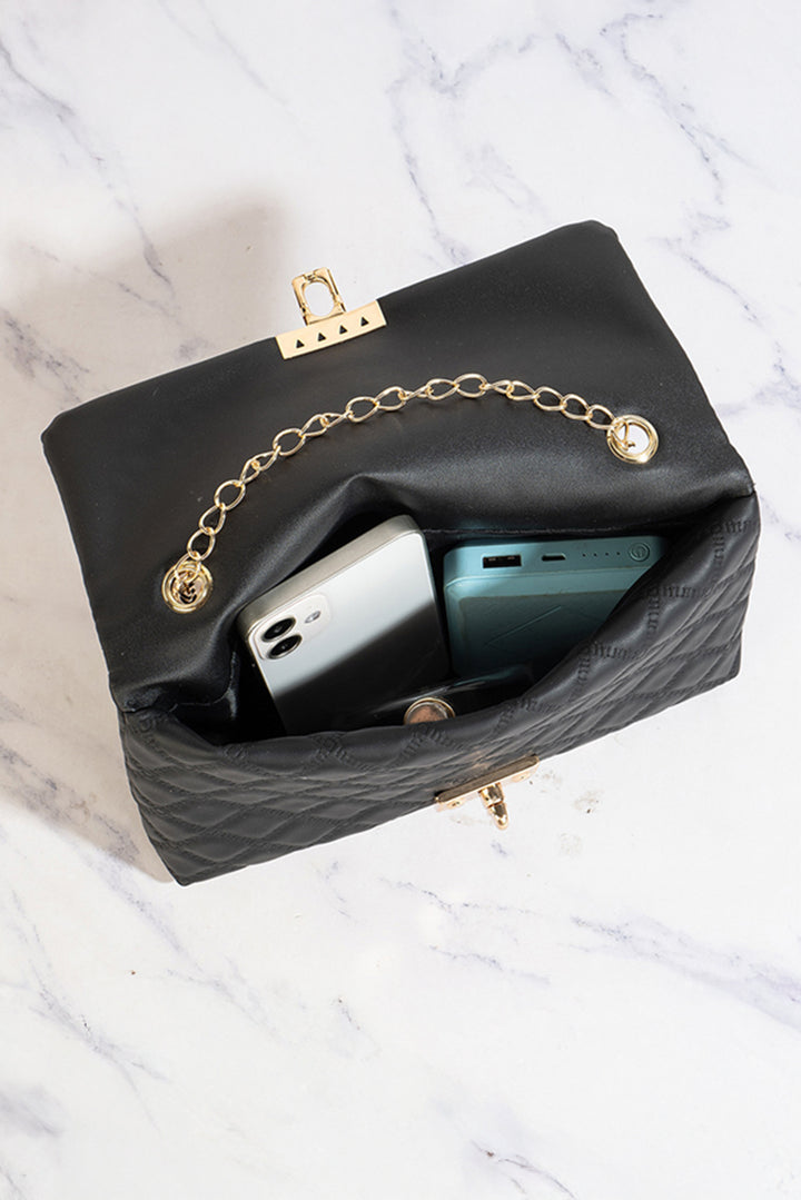 Textured PU Leather Gold Chain Buckle Single Shoulder Bag