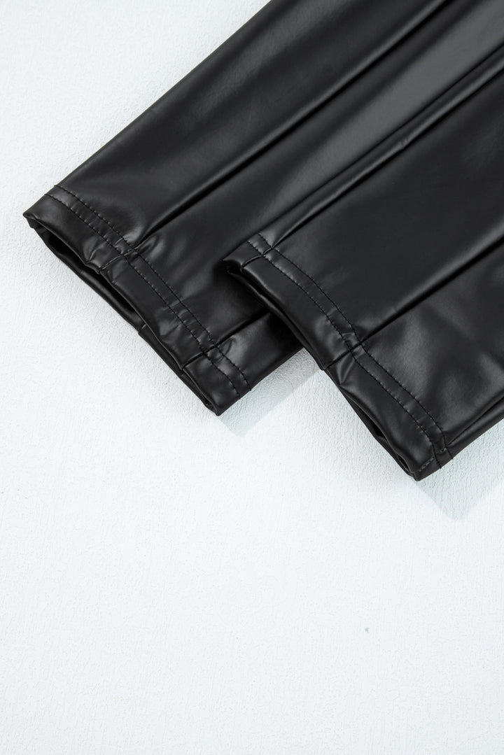 Black Faux Leather Seamed Leg High Waist Leggings