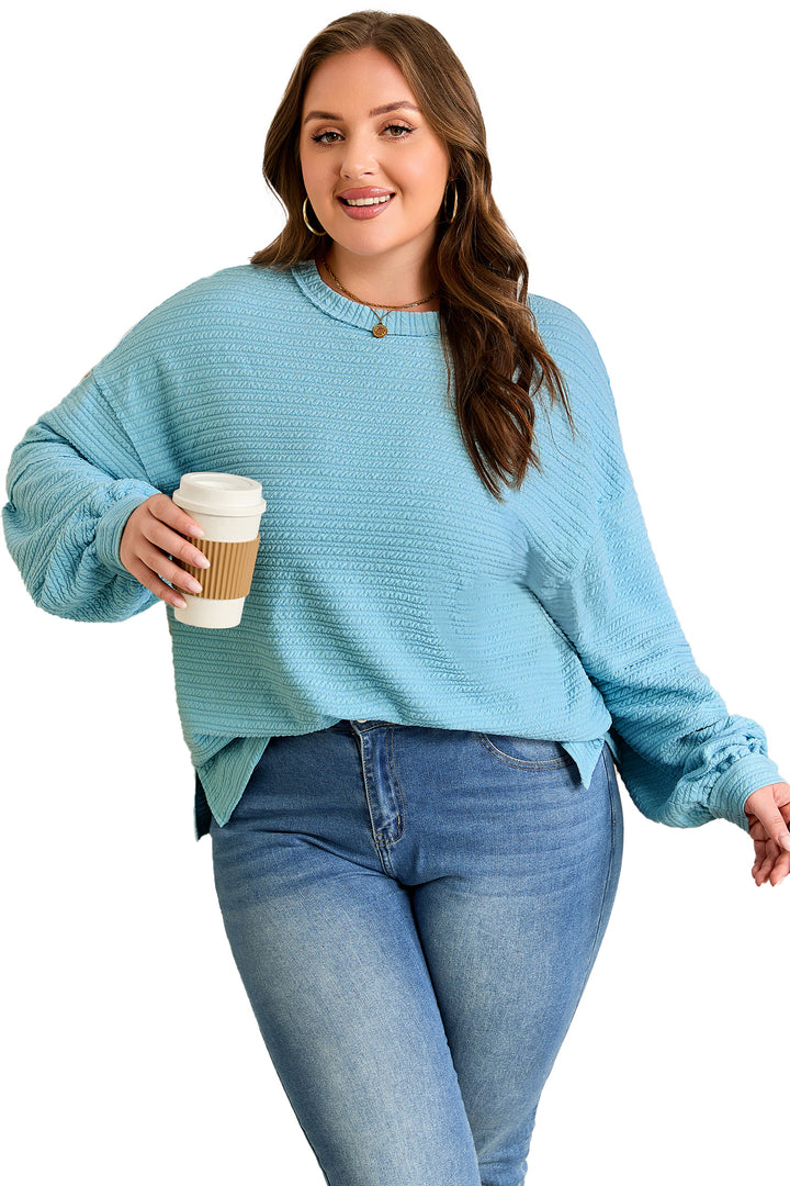 Light Blue Textured Drop Shoulder Plus Size Knit Top
