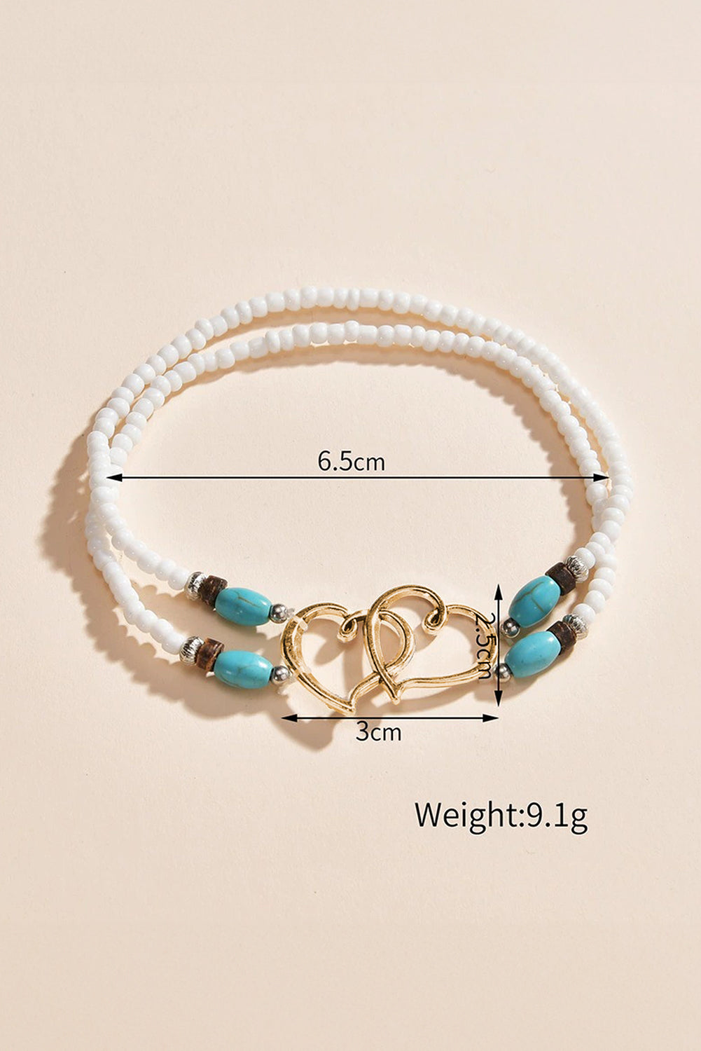 Bracelet de cheville extensible en perles turquoise en forme de cœur style bohème