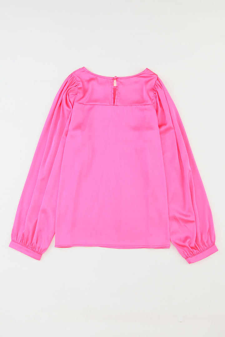 Satin Puff Long Sleeve Crewneck Blouse