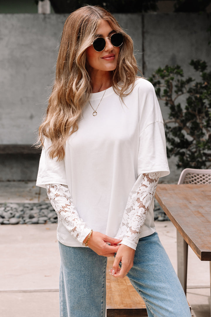 White Lace Long Sleeve Insert Tee