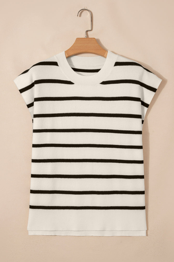 White Side Slits Crewneck Short Sleeve Sweater Tee