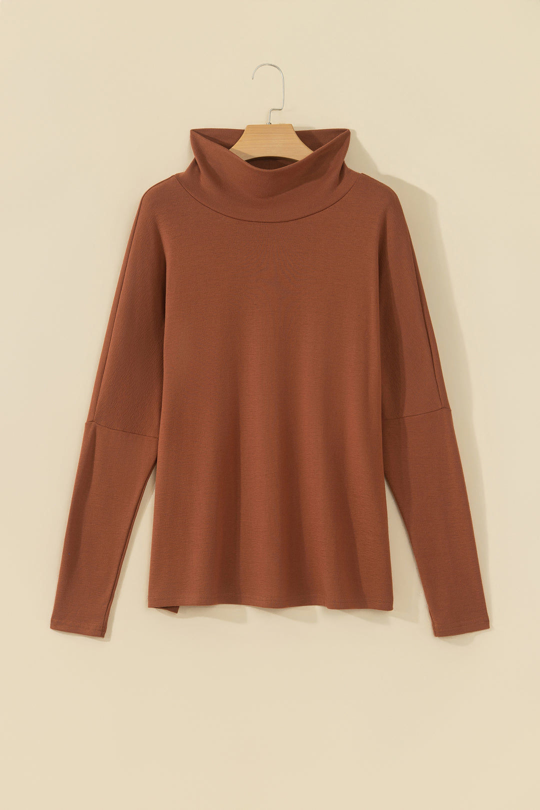Red Sandalwood High Neck Long Sleeve Top
