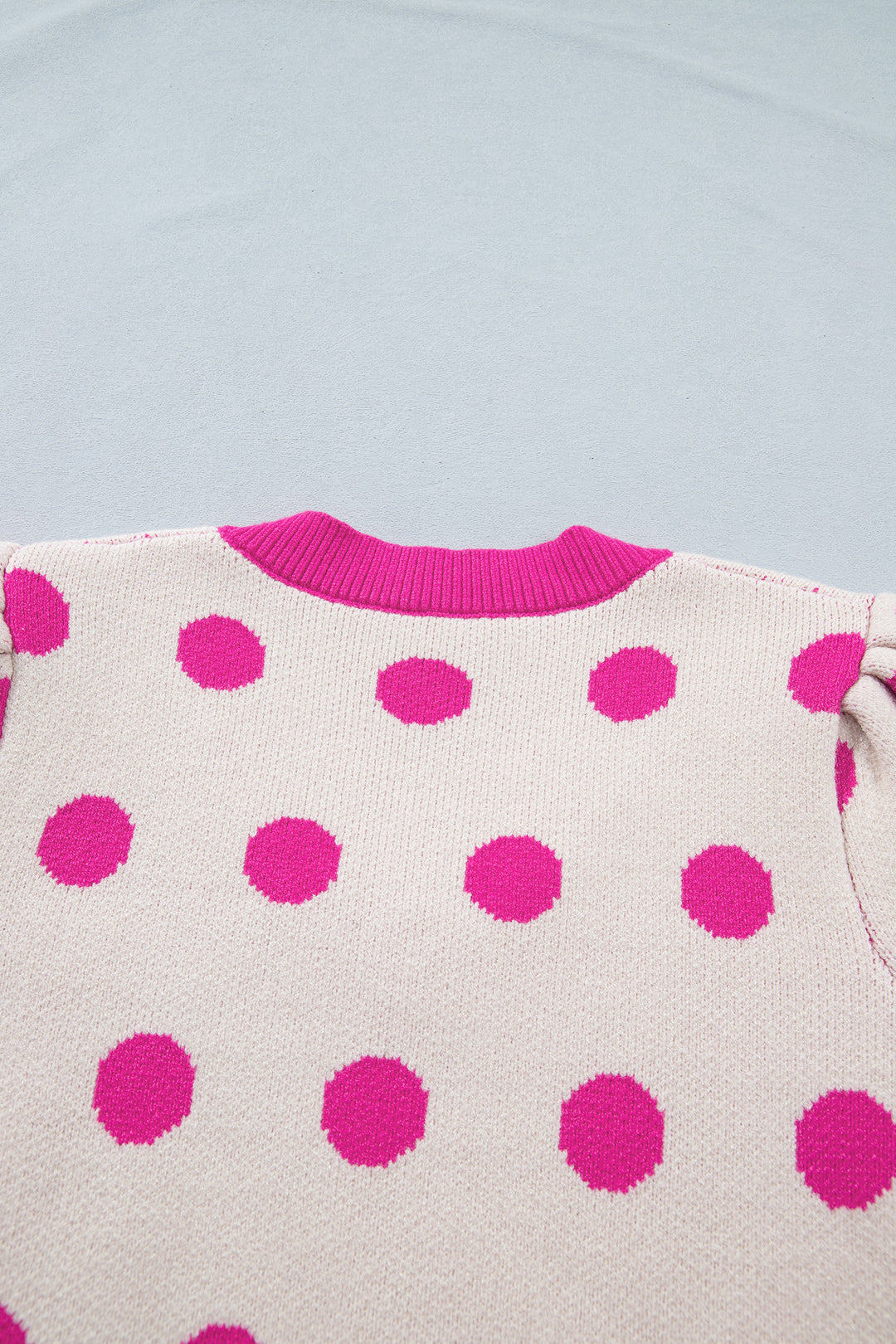 Pink Polka Dot Puff Short Sleeve Sweater Top