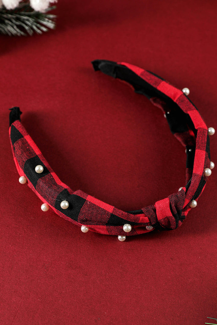 Bandeau noué à carreaux de Noël avec décoration en perles