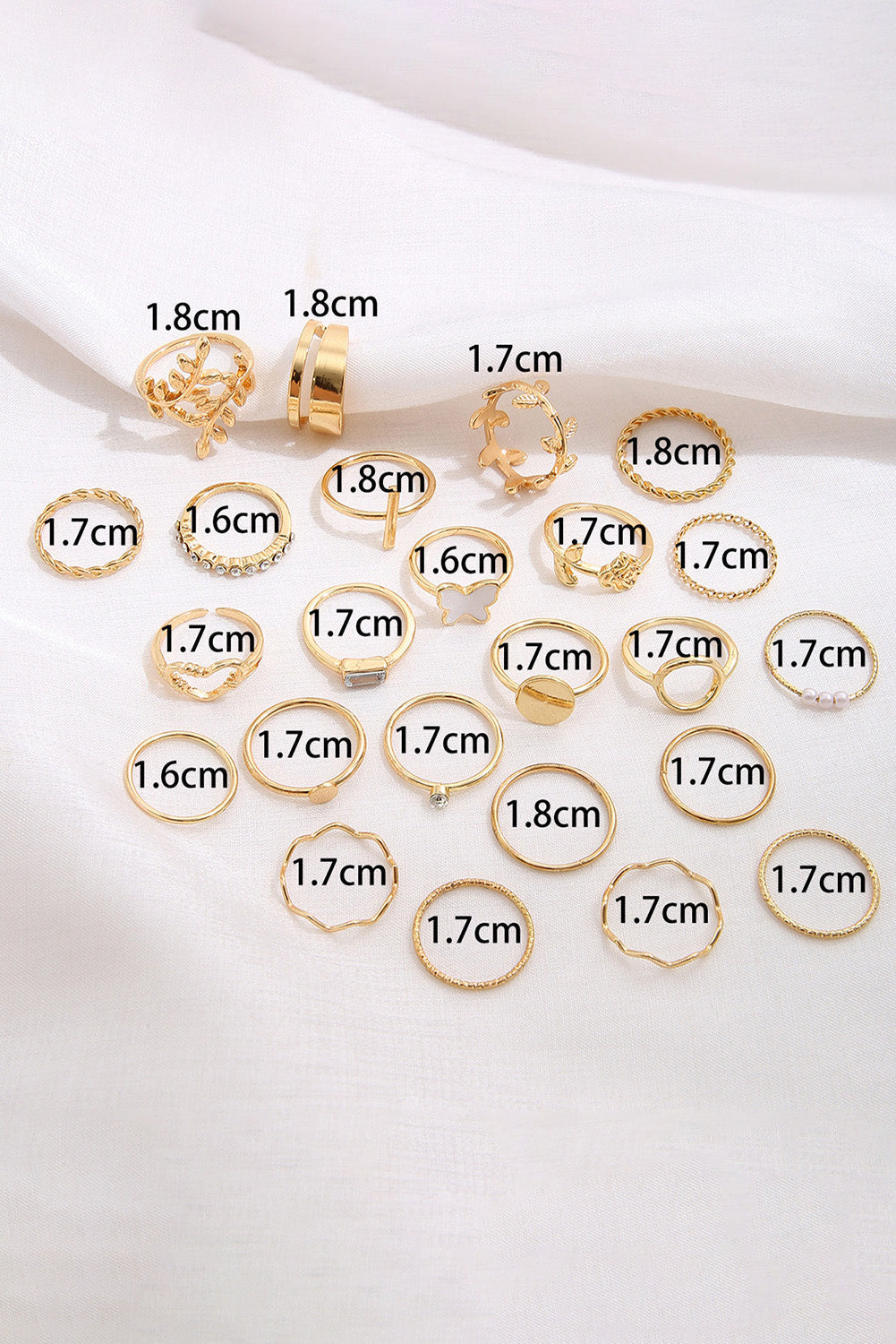 Butterfly Vines Hollowed Heart Geometric 24-piece Ring set