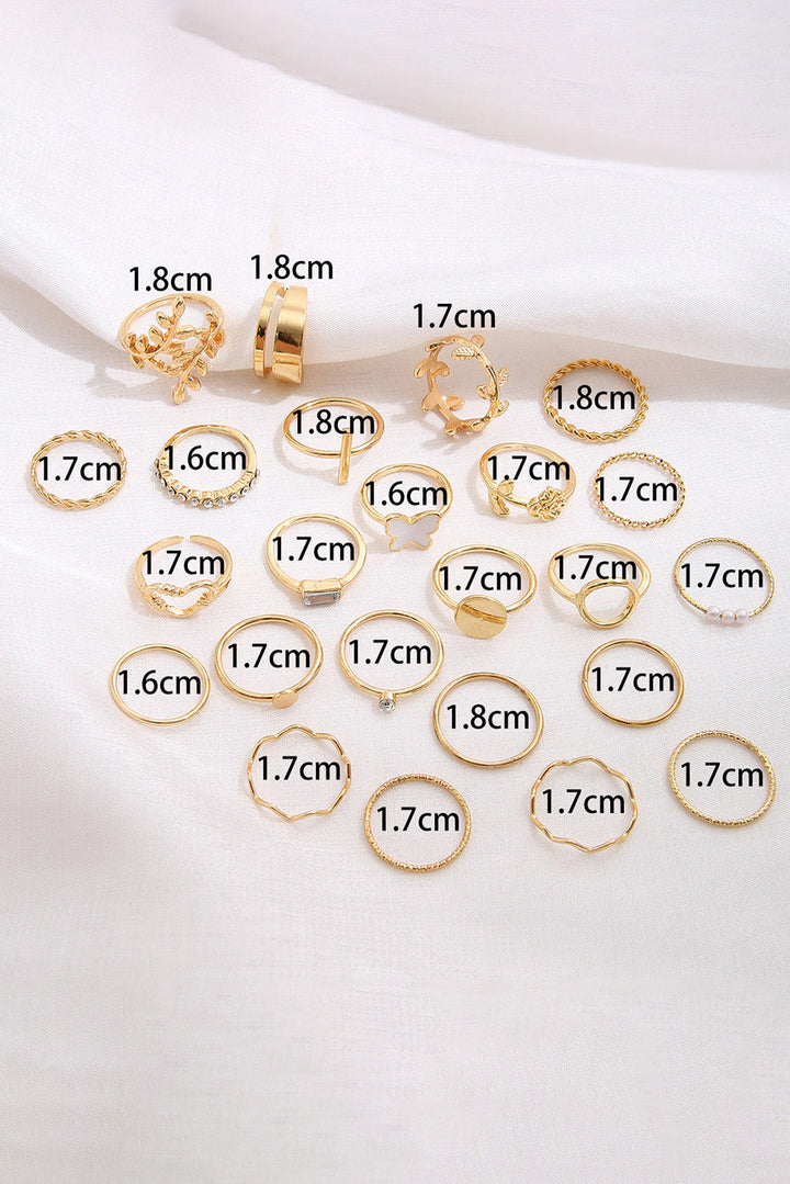 Butterfly Vines Hollowed Heart Geometric 24-piece Ring set
