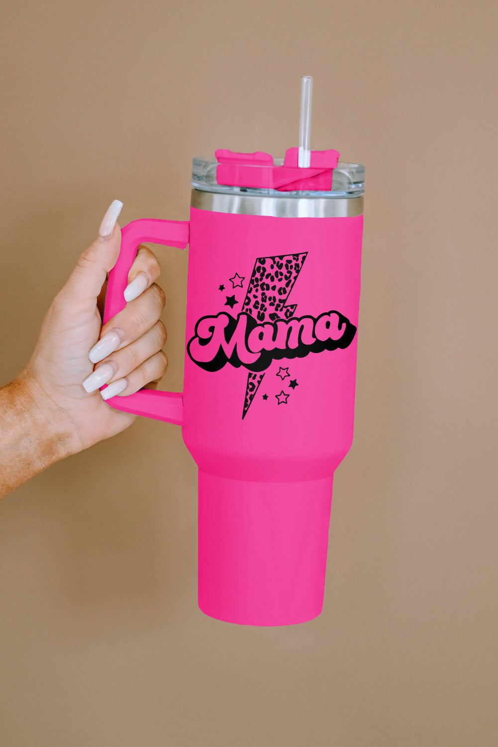 Tasse portable Mama Leopard Lightning avec poignée 40 oz
