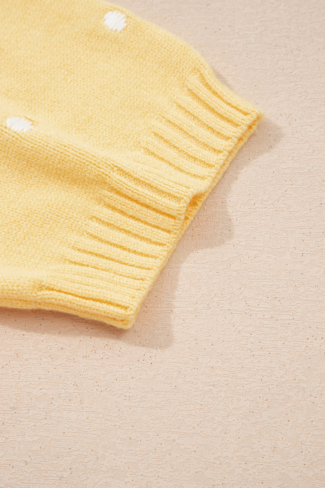 Yellow Cream Elegant Polka Dot Bubble Short Sleeve Sweater