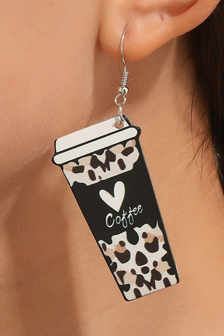 Boucles d'oreilles en forme de tasse de boisson à imprimé léopard