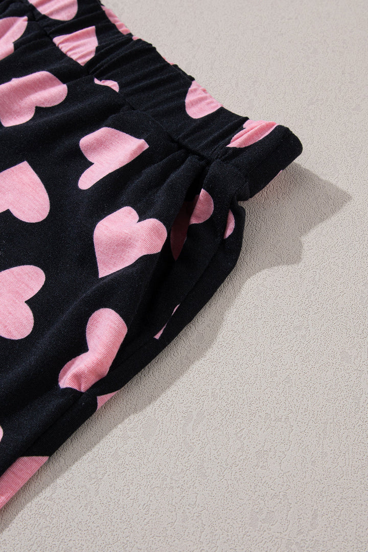 valentine heart shape print long sleeve top shorts lounge set