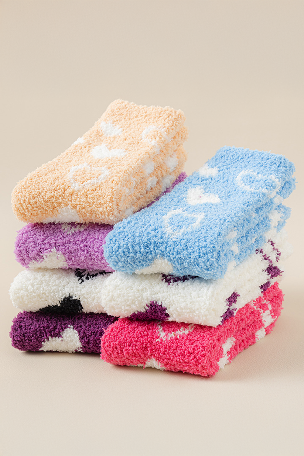 Dicke Crew-Socken aus Korallenfleece mit Herzform-Print