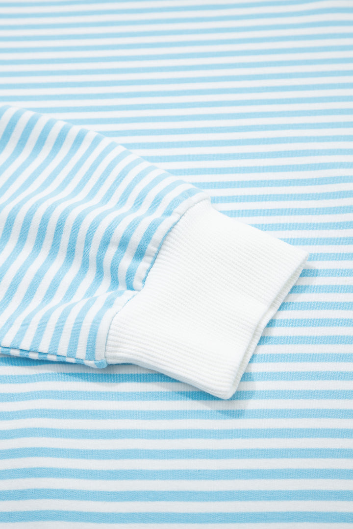 Sky Blue Stripe Oversize Mock Neck Sweatshirt and Shorts Set