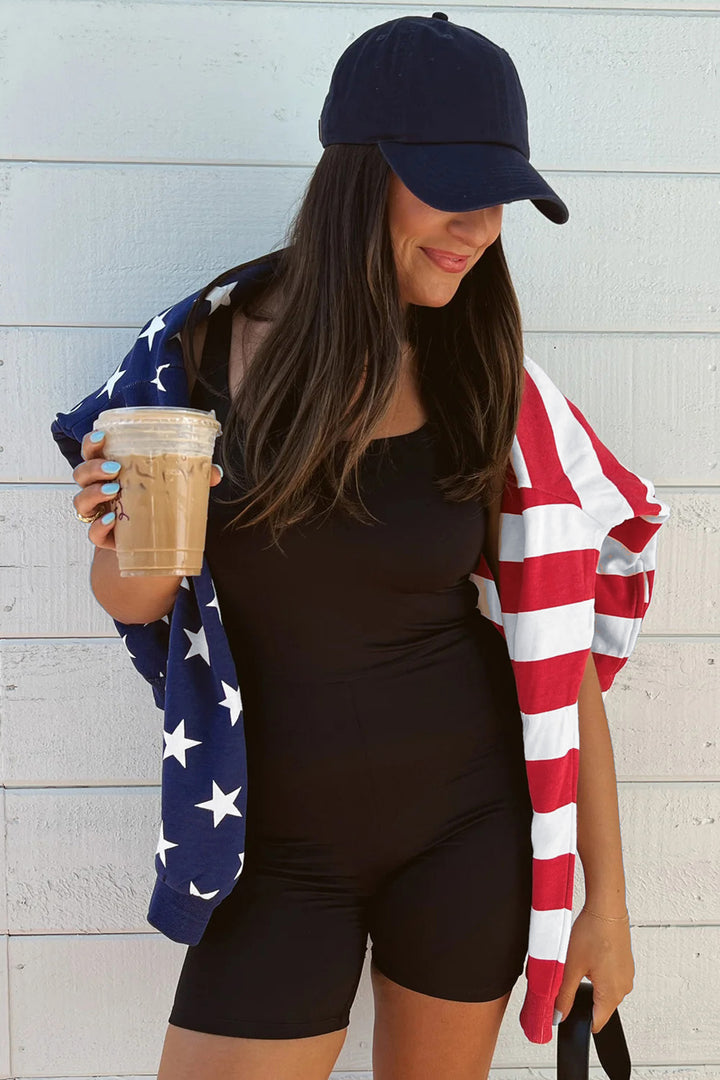 Multicolour Stars Stripes American Flag Zipped Collar Oversized Sweatshirt