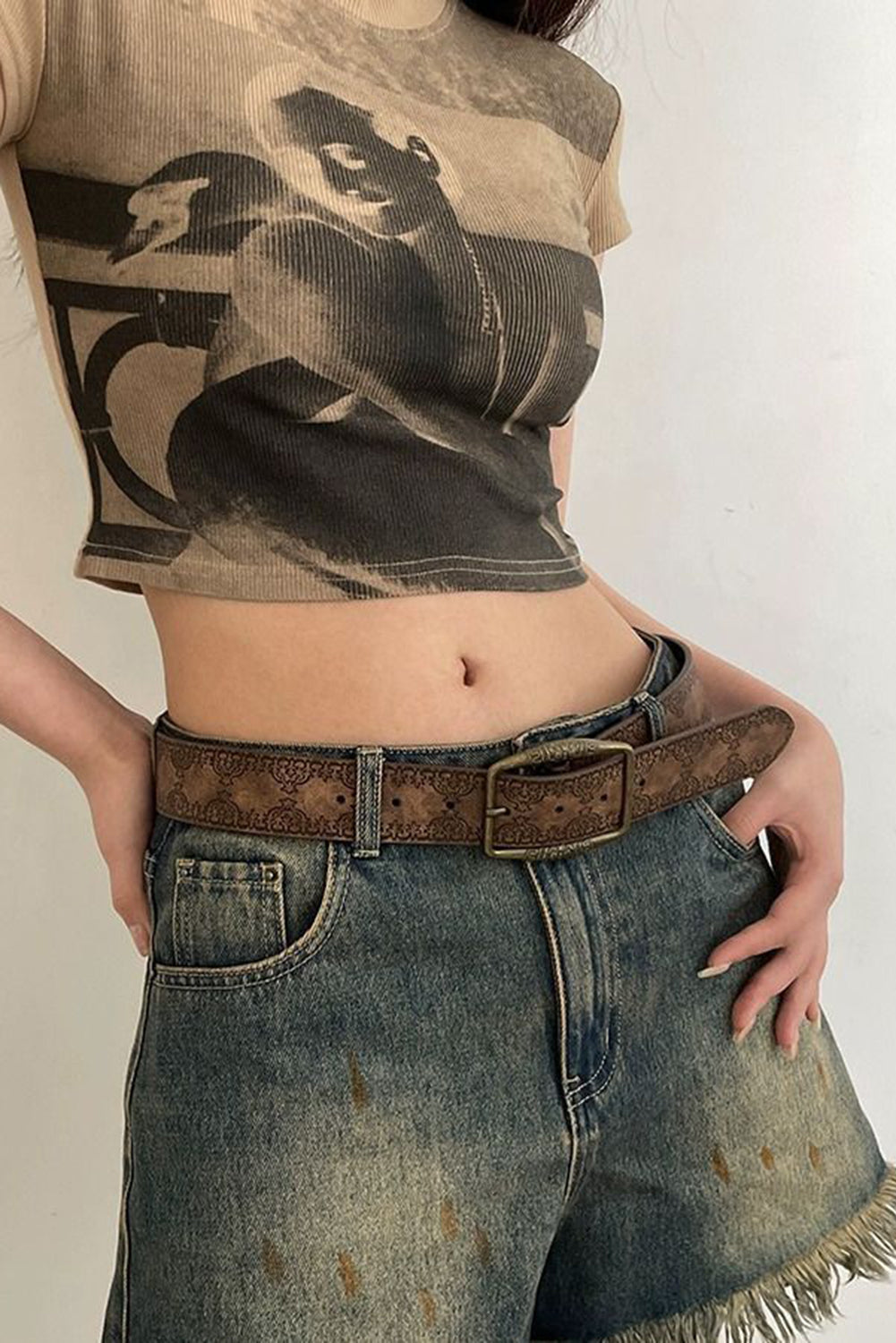 Vintage Pattern PU Leather Waist Belt