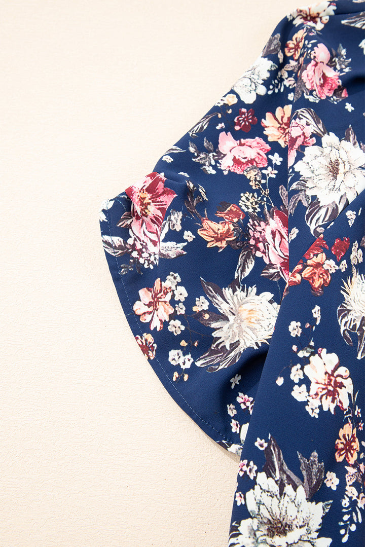 floral short sleeve scoop neck casual blouse