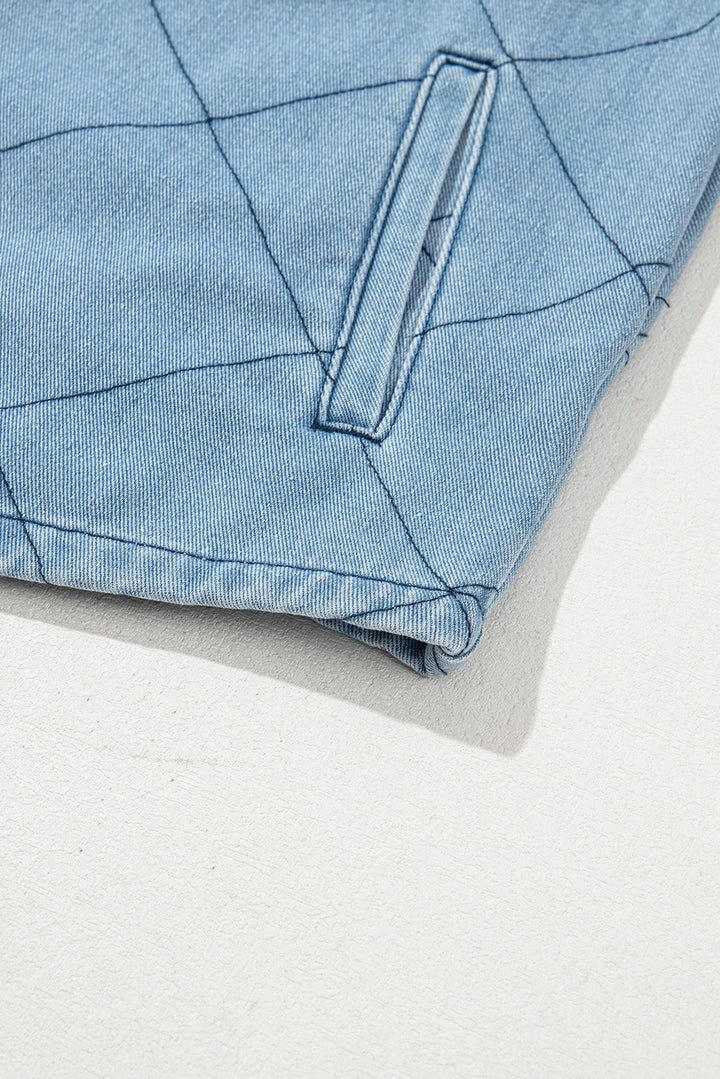 Myosotis Rhombus Stitched Pattern Button Pocketed Denim Jacket