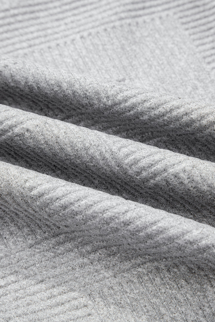 Medium Grey Trendy Textured Half Zip Loose Sweatshirt